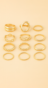 Multi Wrap Chain 12 Ring Set - Gold